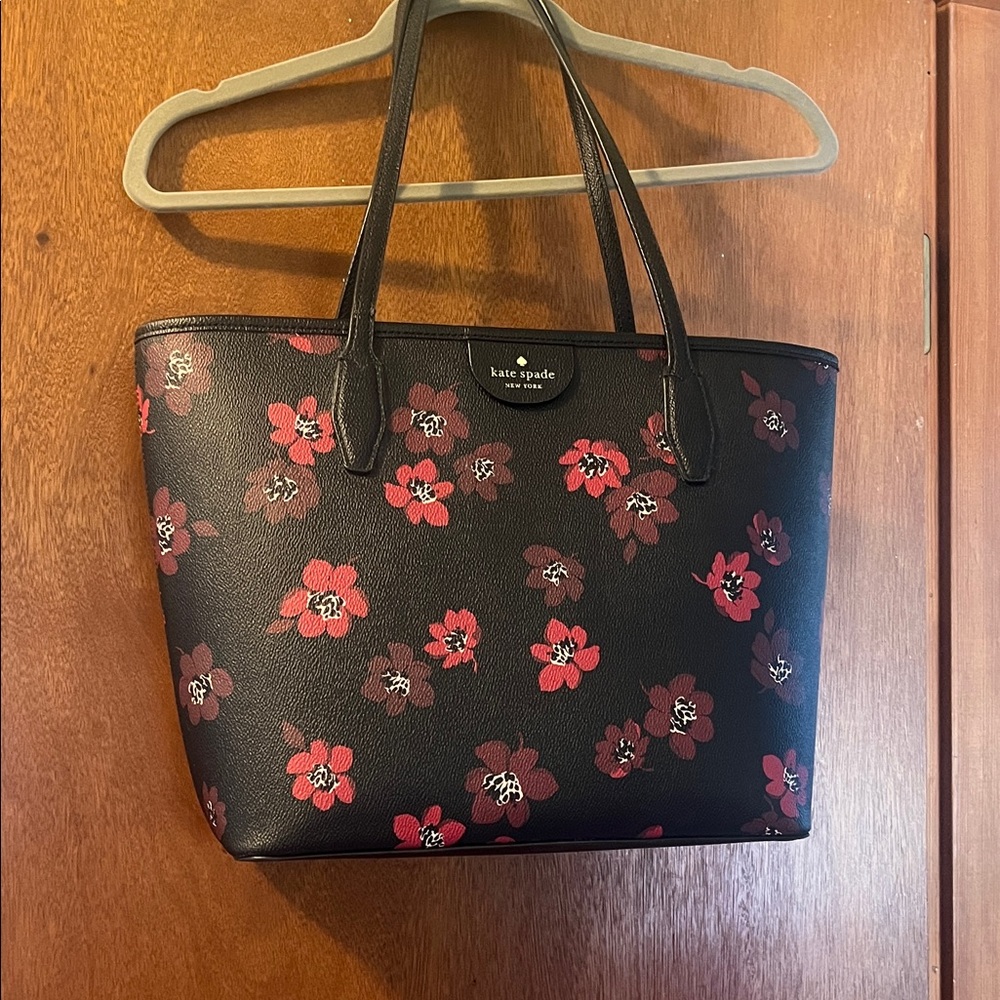 Kate Spade Black Tote with Pink Floral Pattern